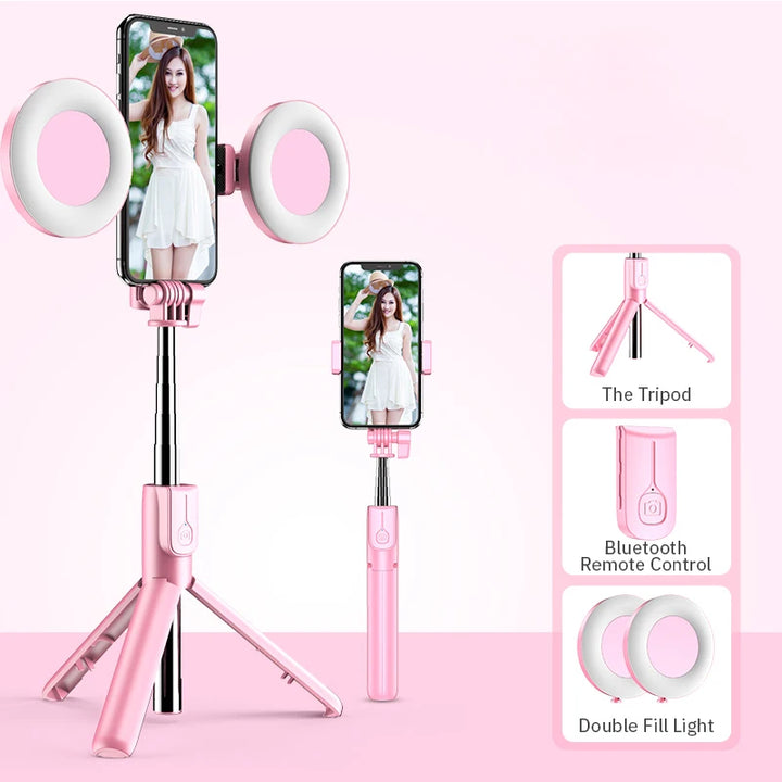 4-in-1 Selfie Stick with LED Ring Light – Perfect Lighting for Every Shot!