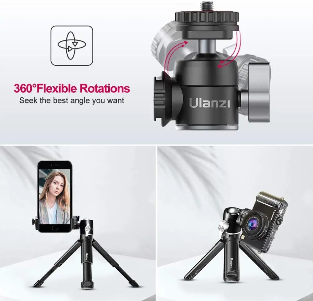 "Ultimate Vlogging Companion:  U-Vlog Lite Mini Tripod - 360° Ball Head, Cold Shoe, Selfie Stick - Perfect for Cameras, iPhones, Androids, and DSLRs!"