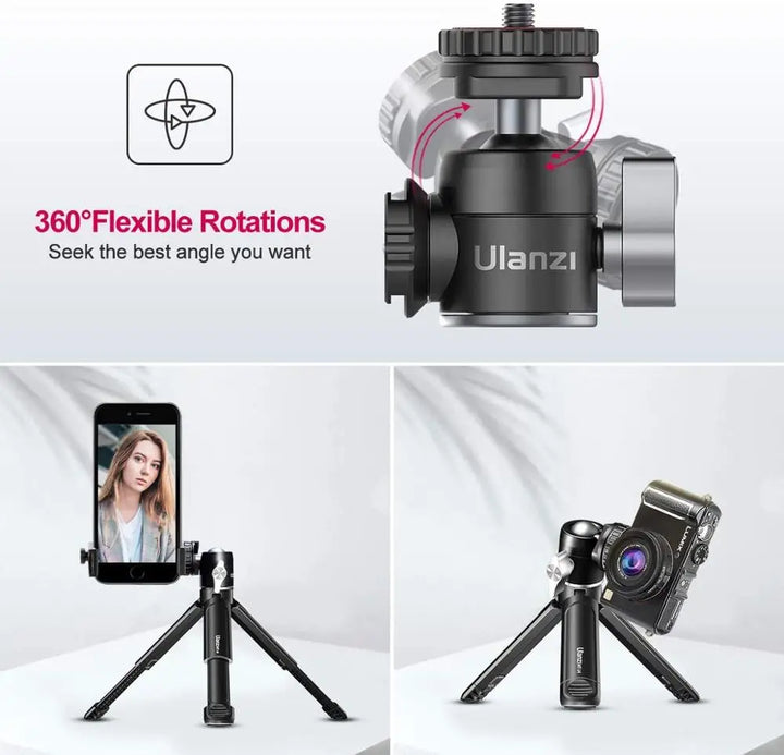"Ultimate Vlogging Companion:  U-Vlog Lite Mini Tripod - 360° Ball Head, Cold Shoe, Selfie Stick - Perfect for Cameras, iPhones, Androids, and DSLRs!"