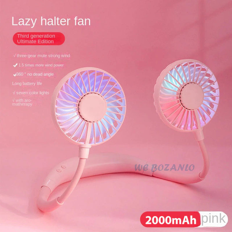 "Hands-Free USB Rechargeable Neck Fan - Portable Mini Sports Fan with Dual 3-Speed Adjustable Fans for Home and Office"