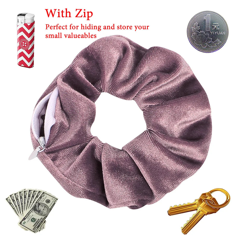 Secret Stash Hair Scrunchie: Hidden Zip Pocket Storage for Travel Essentials