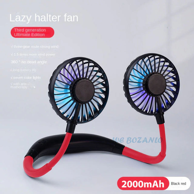 "Hands-Free USB Rechargeable Neck Fan - Portable Mini Sports Fan with Dual 3-Speed Adjustable Fans for Home and Office"