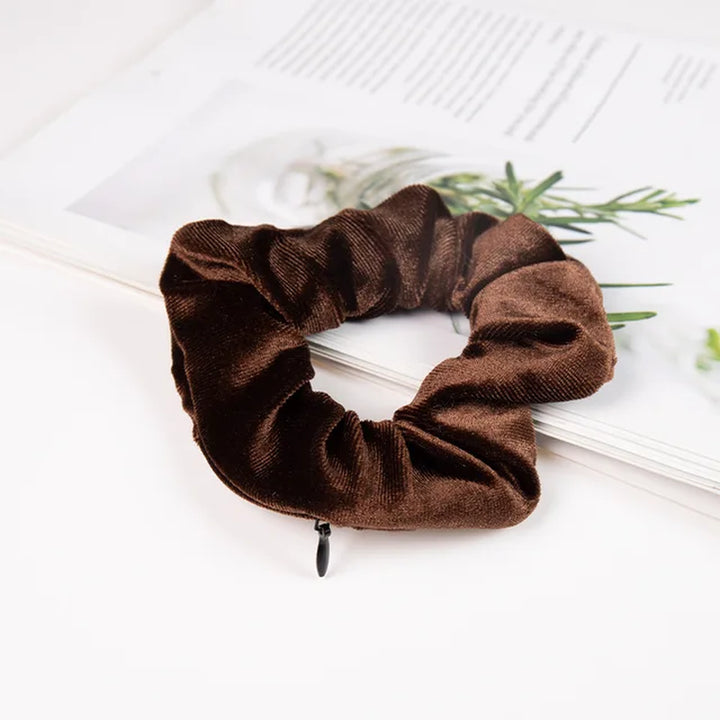 Secret Stash Hair Scrunchie: Hidden Zip Pocket Storage for Travel Essentials