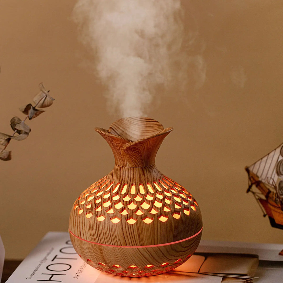 "USB Wood Grain Aroma Diffuser & Humidifier - Hydrate Your Space in Style!"