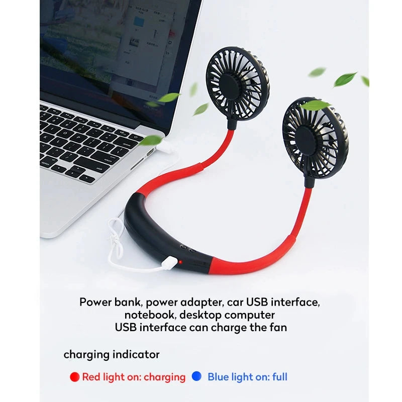 "Hands-Free USB Rechargeable Neck Fan - Portable Mini Sports Fan with Dual 3-Speed Adjustable Fans for Home and Office"