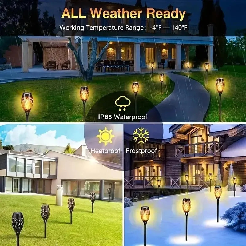 "Outdoor Solar Flame Torch Light - 12 LED Flickering Waterproof Garden Decoration"