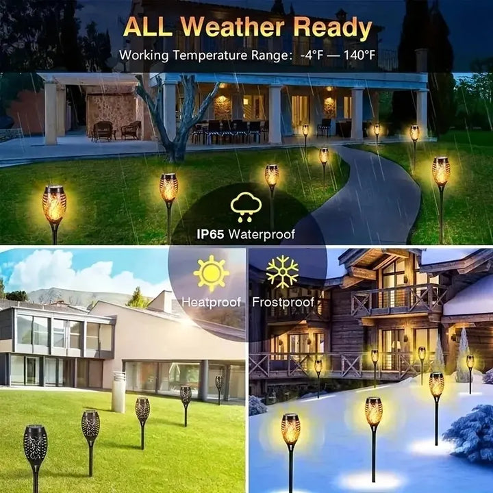 "Outdoor Solar Flame Torch Light - 12 LED Flickering Waterproof Garden Decoration"