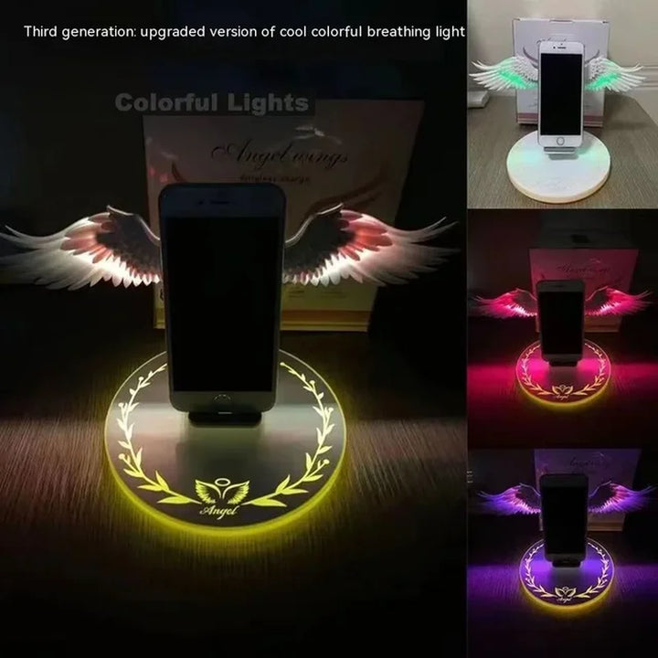 Angel Wings Wireless Charger – 10W Fast Charge with Movable Wings, LED Light, and Music Function