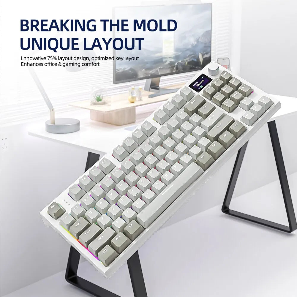 "Ultimate Gaming and Workstation Keyboard with Hot-Swappable Keys, Bluetooth/2.4G Connectivity, Display Screen, and Volume Rotary Button - K86"