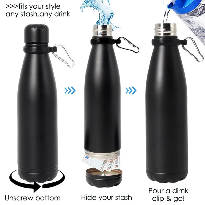 Stealthy Steel Water Bottle Safe with Hidden Compartment