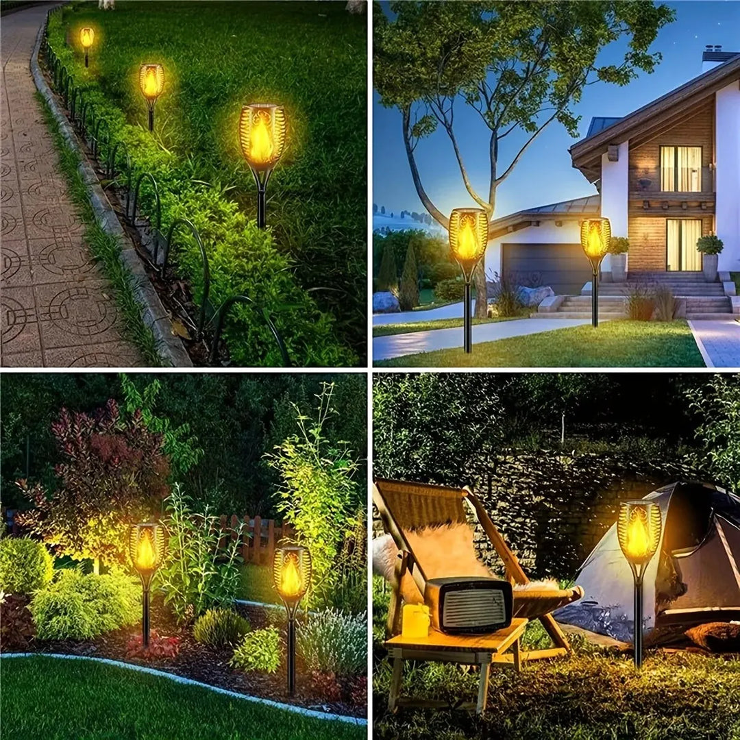 "Outdoor Solar Flame Torch Light - 12 LED Flickering Waterproof Garden Decoration"
