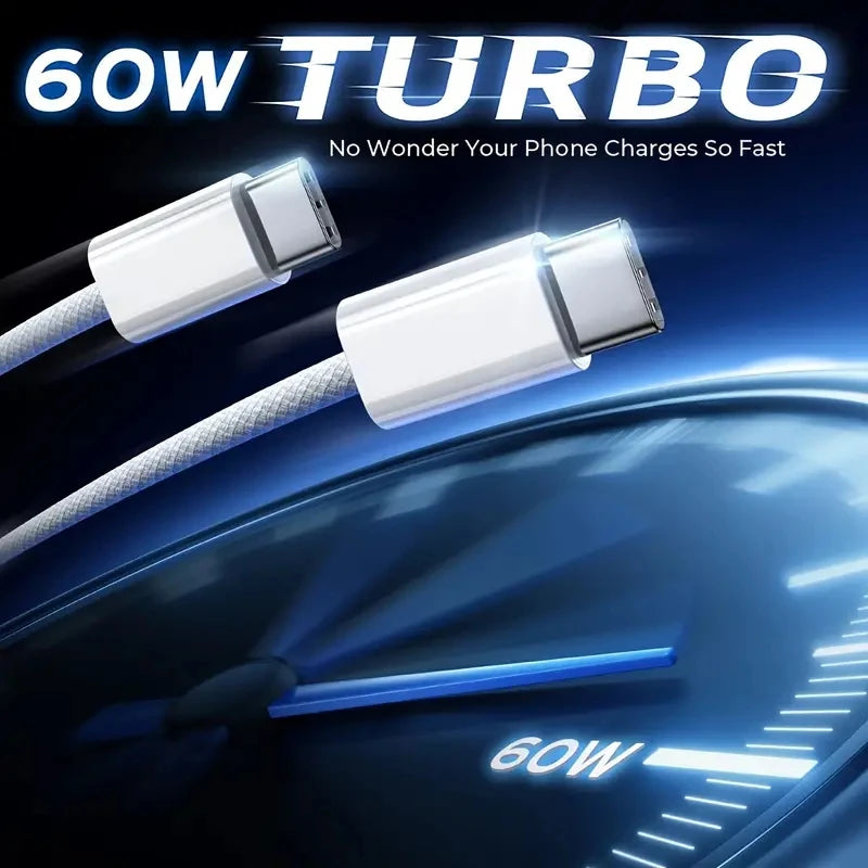 "Ultimate 60W PD Fast Charger for Apple iPhone 15 Series - High-Speed USB-C Charging Cable with Premium Weaving Design"