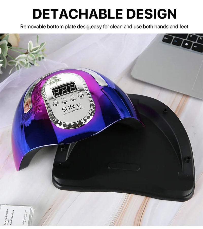 "Sun S5 MAX UV LED Nail Lamp: Smart Gel Polish Drying Machine with Large LCD Touch"