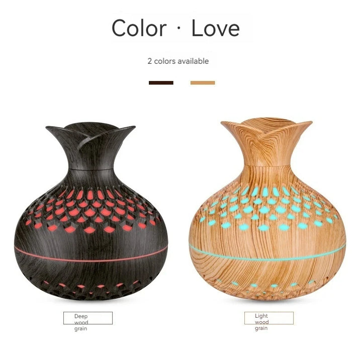 "USB Wood Grain Aroma Diffuser & Humidifier - Hydrate Your Space in Style!"
