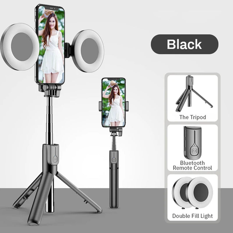 4-in-1 Selfie Stick with LED Ring Light – Perfect Lighting for Every Shot!