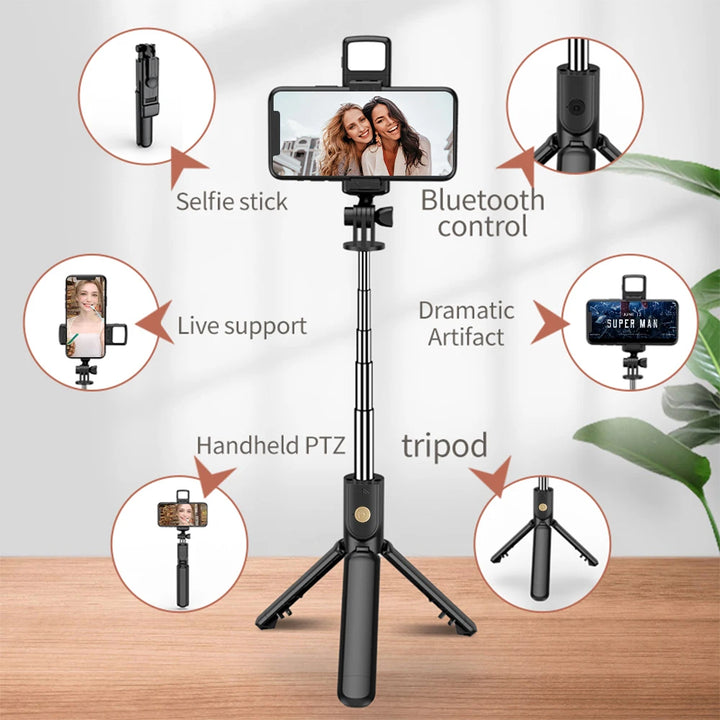 "Ultimate Selfie Stick Tripod: Wireless, Lighted, Extendable with Bluetooth Remote for iPhone & Mobile TikTok Streaming"