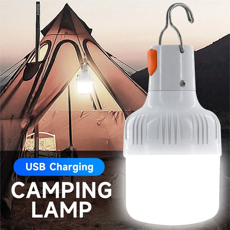 "Portable USB Rechargeable LED Camping Lantern - High Brightness Emergency Light for Outdoor Adventures"