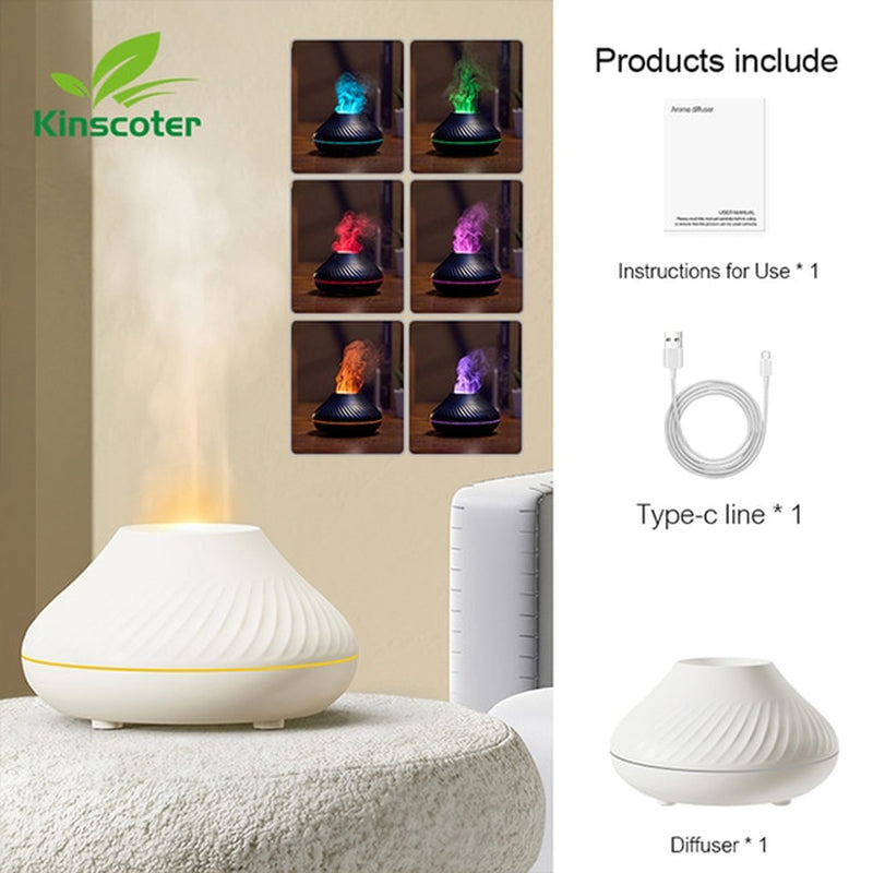 "Volcanic Aroma Diffuser: USB Portable Air Humidifier with Color Flame Night Light"