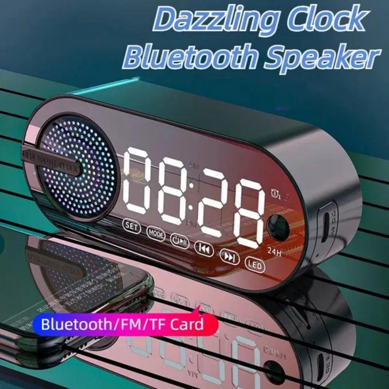 "5-in-1 Smart Bluetooth Speaker with Clock, Mirror, Ambient Light, and Subwoofer"