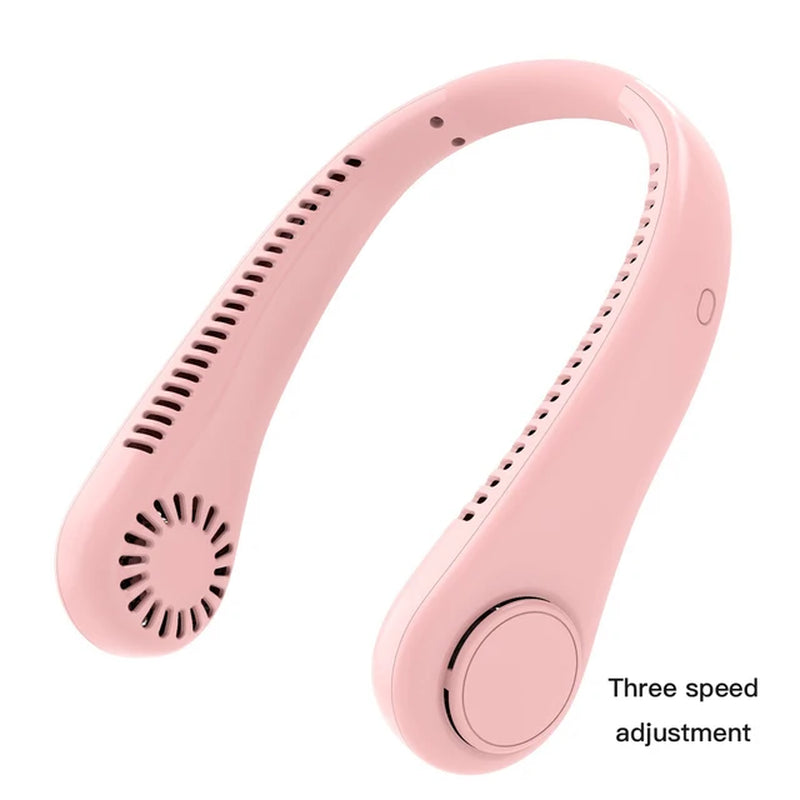 "Bladeless Neckband Fan: Portable Mini Neck Fan with Digital Display and USB Rechargeable Power"