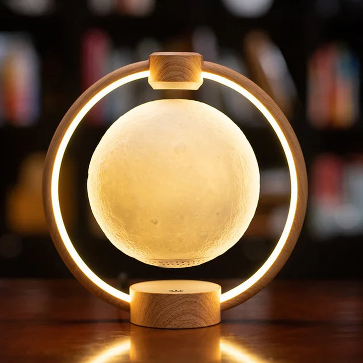 "Levitating Moon Light Bluetooth Speaker: 3D Stereo Sound, Magnetic Levitation, LED Globe, Rotating Lamp - Perfect for Home Decor and Bedside Ambiance!"