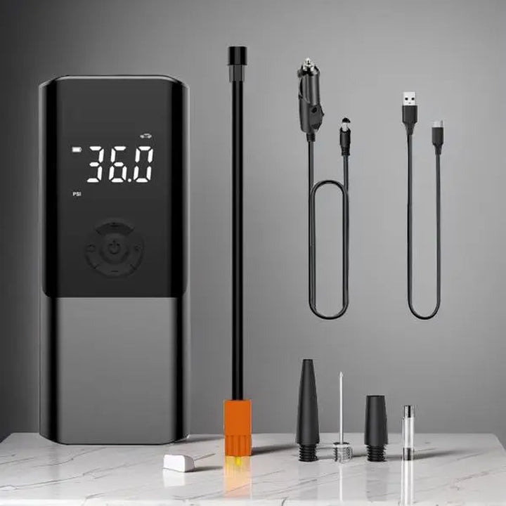 Professional title: ```Portable Handheld Electric Car Air Pump with Digital Display and Dual Purpose Large Capacity Tire Inflator```