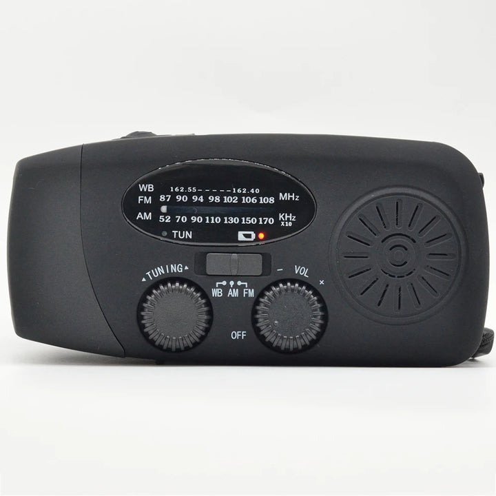 "Ultimate Emergency Solar Hand Crank Radio with Global Receiver, LED Torch, Reading Light, SOS Alarm, and 2000mAh Power"