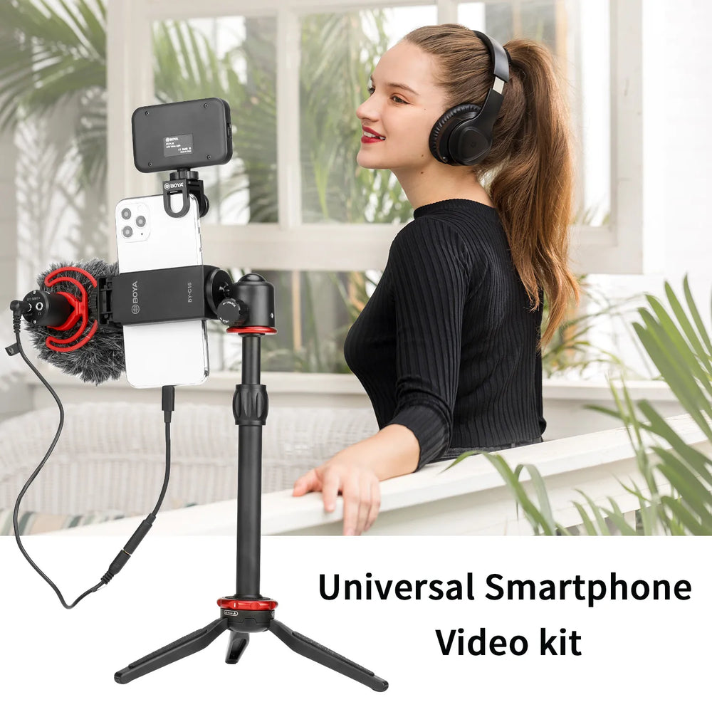  BOYA BY-VG350 Ultimate Video Kit - Elevate Your Vlogs and Podcasts with Super-Cardioid Microphone and LED Light!"