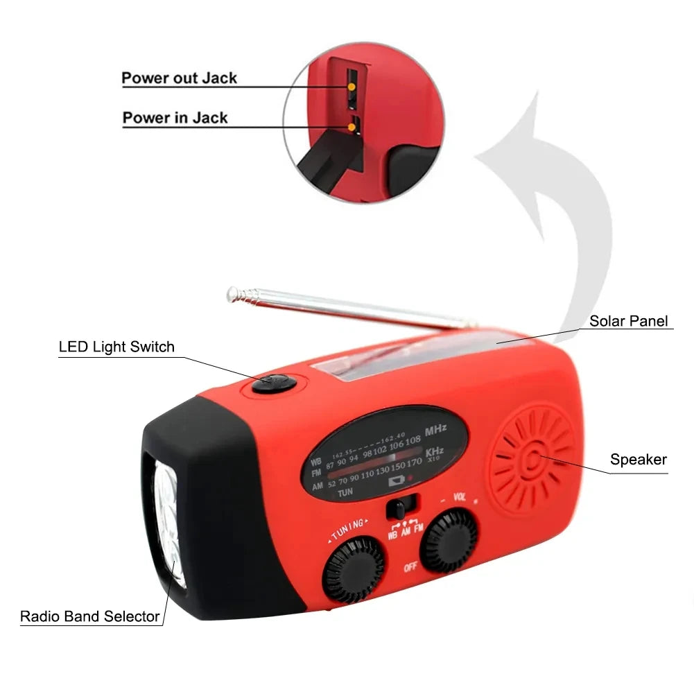 "Ultimate Emergency Solar Hand Crank Radio with Global Receiver, LED Torch, Reading Light, SOS Alarm, and 2000mAh Power"