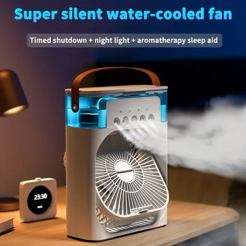 "Hydrocooling Mini Air Conditioner Fan with 3 Speeds and Humidifier"