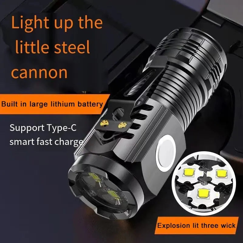 "Super Bright Rechargeable Mini Flashlight with 3 LEDs - Perfect for Emergencies!"