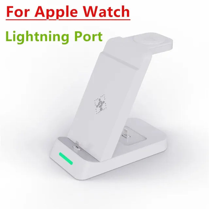 "Ultimate 3-in-1 Fast Wireless Charging Station for iPhone and Samsung Galaxy with Apple Watch and AirPods Dock"