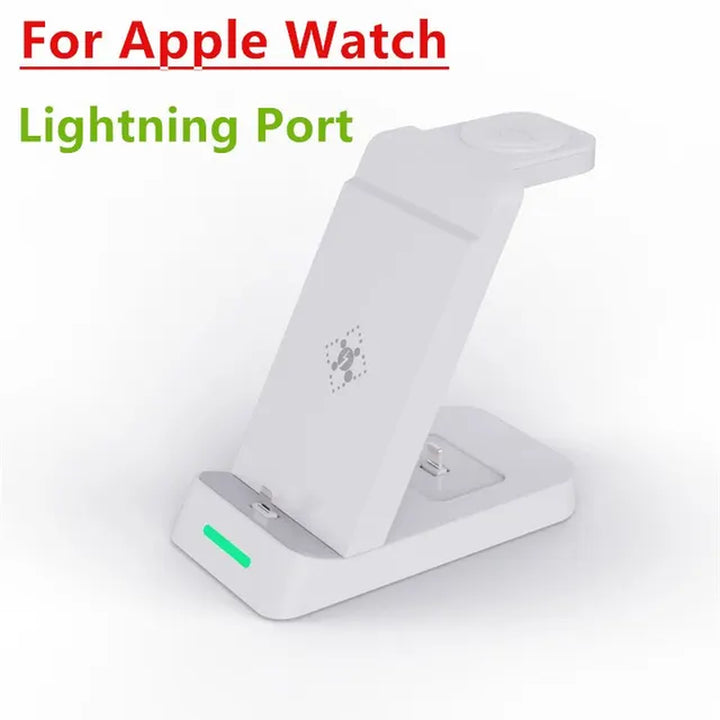 "Ultimate 3-in-1 Fast Wireless Charging Station for iPhone and Samsung Galaxy with Apple Watch and AirPods Dock"