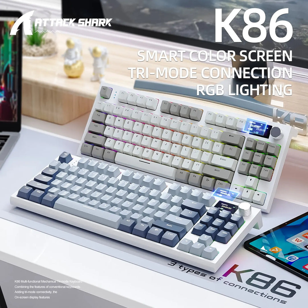 "Ultimate Gaming and Workstation Keyboard with Hot-Swappable Keys, Bluetooth/2.4G Connectivity, Display Screen, and Volume Rotary Button - K86"