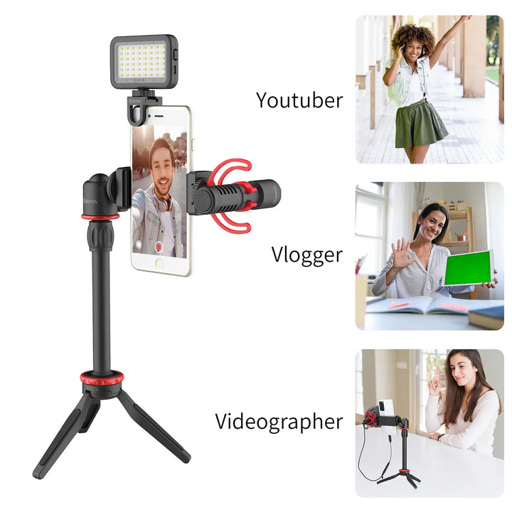  BOYA BY-VG350 Ultimate Video Kit - Elevate Your Vlogs and Podcasts with Super-Cardioid Microphone and LED Light!"