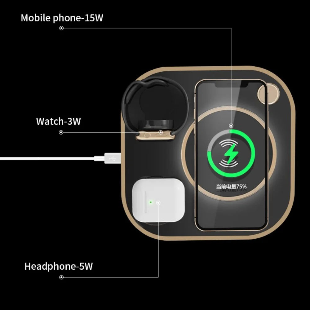 15W Fast 5 in 1 Wireless Charging for Iphone Watch Earphone Modern Led Office Desk Lamp Wireless Charger Lamp
