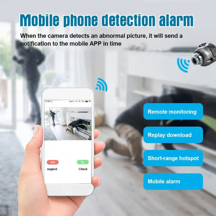 "Smart Mini Camera: Full HD Wireless Surveillance with Night Vision, Motion Detection, and Baby Monitoring Capabilities"
