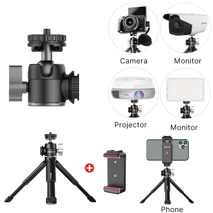 "Ultimate Vlogging Companion:  U-Vlog Lite Mini Tripod - 360° Ball Head, Cold Shoe, Selfie Stick - Perfect for Cameras, iPhones, Androids, and DSLRs!"