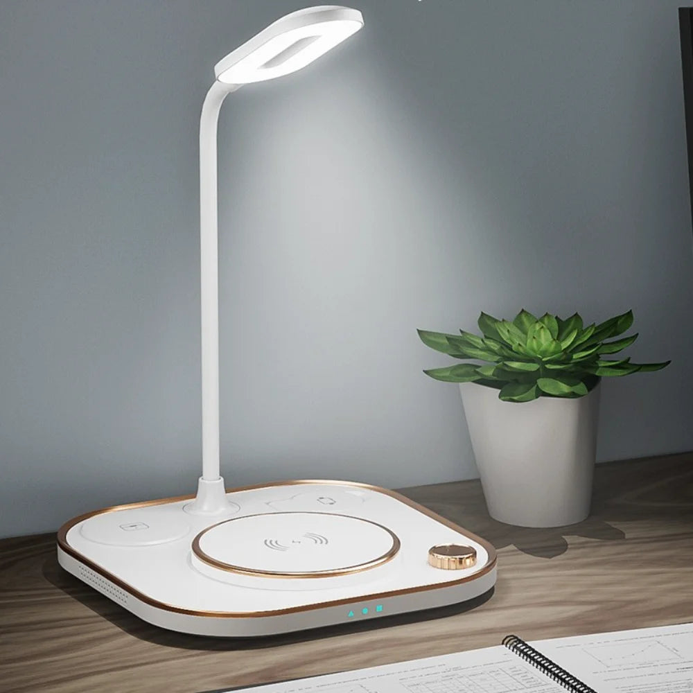 15W Fast 5 in 1 Wireless Charging for Iphone Watch Earphone Modern Led Office Desk Lamp Wireless Charger Lamp