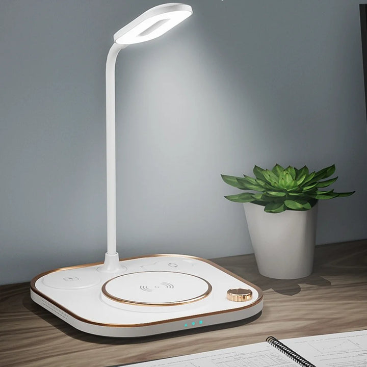 15W Fast 5 in 1 Wireless Charging for Iphone Watch Earphone Modern Led Office Desk Lamp Wireless Charger Lamp