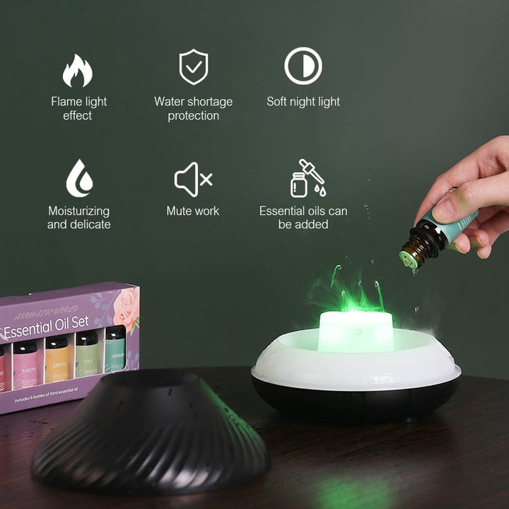"Volcanic Aroma Diffuser: USB Portable Air Humidifier with Color Flame Night Light"