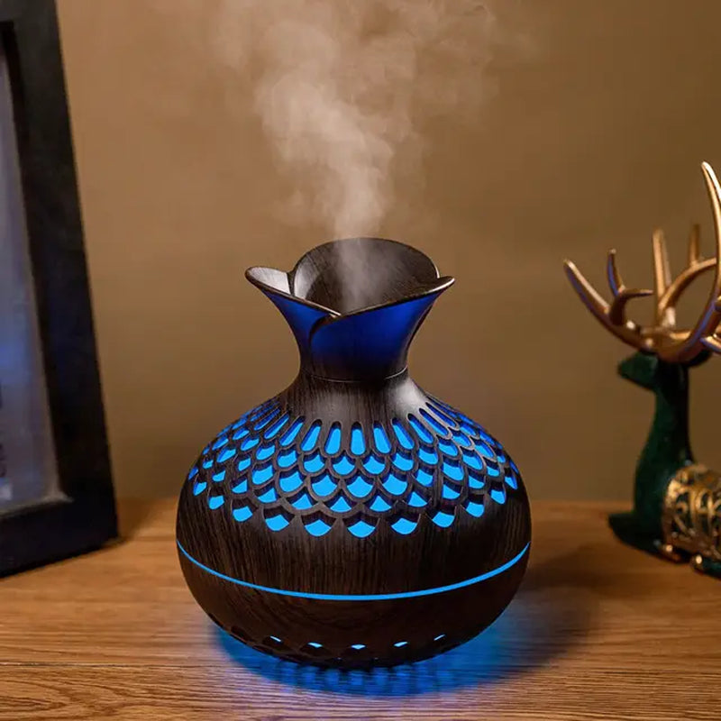 "USB Wood Grain Aroma Diffuser & Humidifier - Hydrate Your Space in Style!"