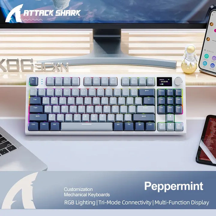 "Ultimate Gaming and Workstation Keyboard with Hot-Swappable Keys, Bluetooth/2.4G Connectivity, Display Screen, and Volume Rotary Button - K86"