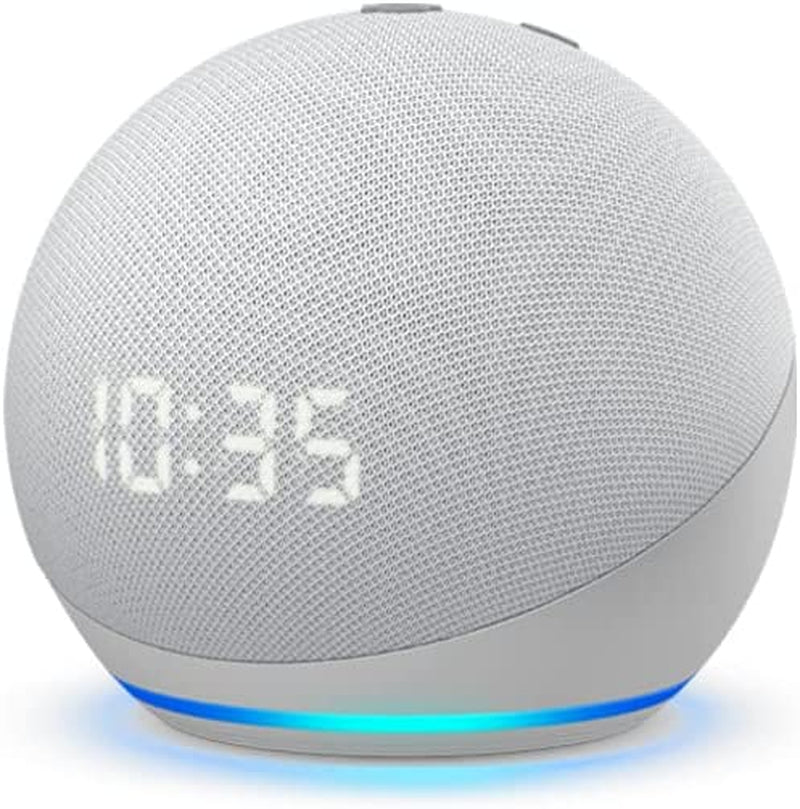 "Enhanced Echo Dot (4th Gen) with Clock and Alexa in Glacier White - Your Ultimate Smart Speaker!"