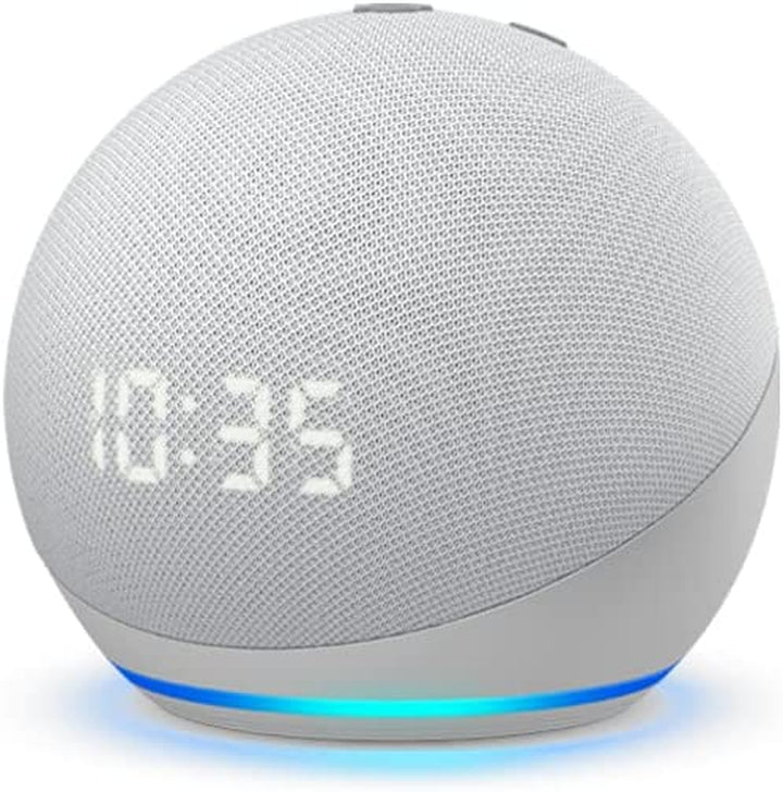"Enhanced Echo Dot (4th Gen) with Clock and Alexa in Glacier White - Your Ultimate Smart Speaker!"