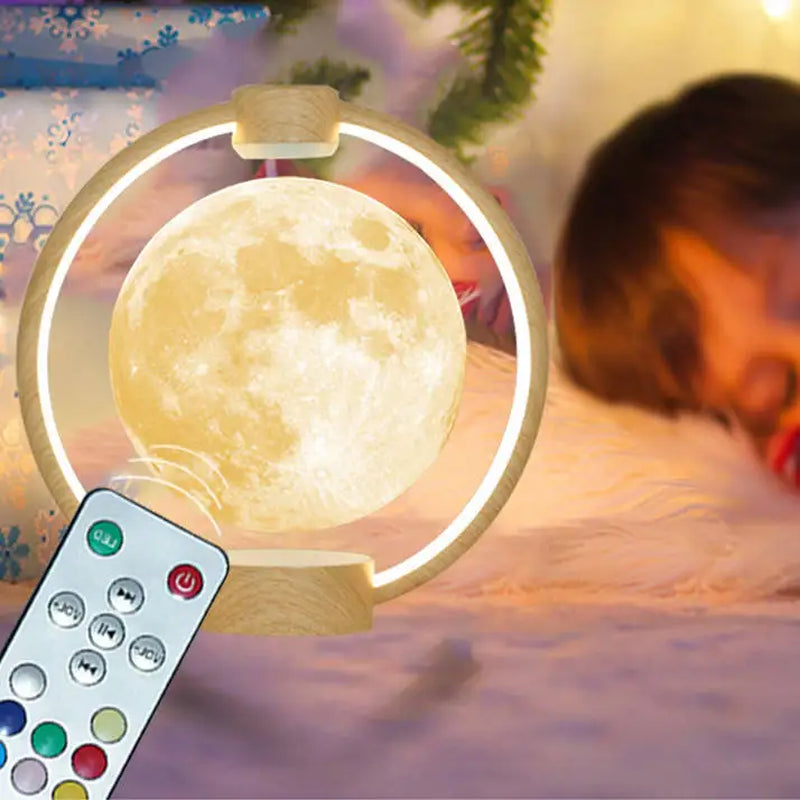 "Levitating Moon Light Bluetooth Speaker: 3D Stereo Sound, Magnetic Levitation, LED Globe, Rotating Lamp - Perfect for Home Decor and Bedside Ambiance!"