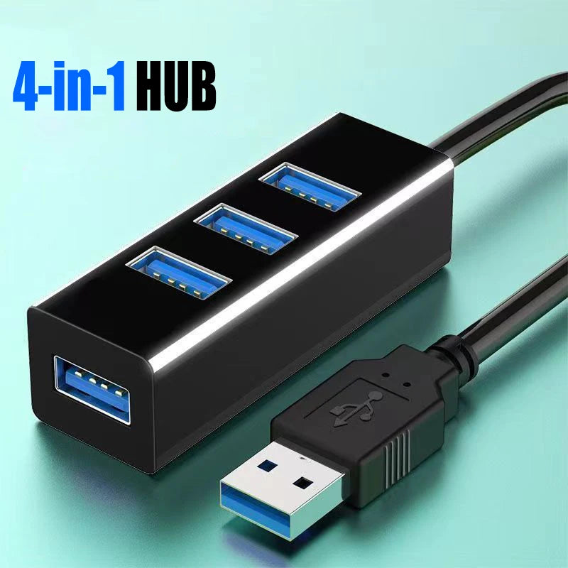 "High-Speed 4-Port USB 2.0 Hub Splitter with Power Adapter for PC Accessories"