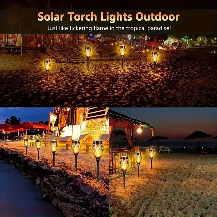"Outdoor Solar Flame Torch Light - 12 LED Flickering Waterproof Garden Decoration"
