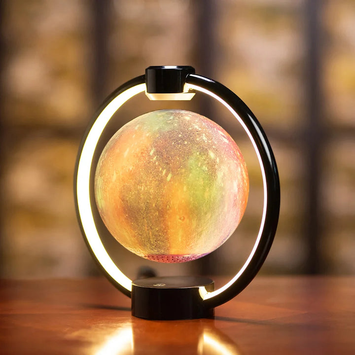 "Levitating Moon Light Bluetooth Speaker: 3D Stereo Sound, Magnetic Levitation, LED Globe, Rotating Lamp - Perfect for Home Decor and Bedside Ambiance!"