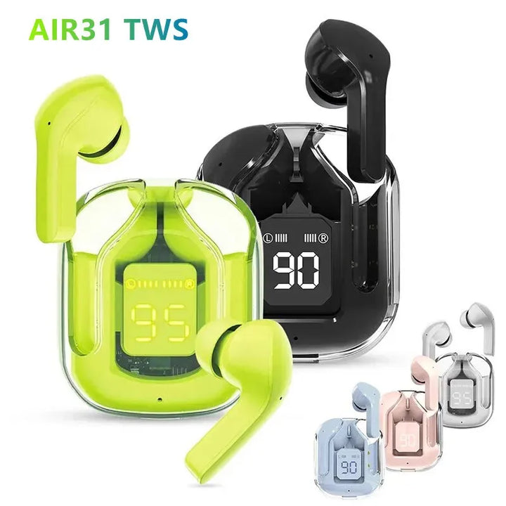 "Air 31: Transparent True Wireless Bluetooth Earbuds with LED Display - Perfect for Sports and Workouts!"